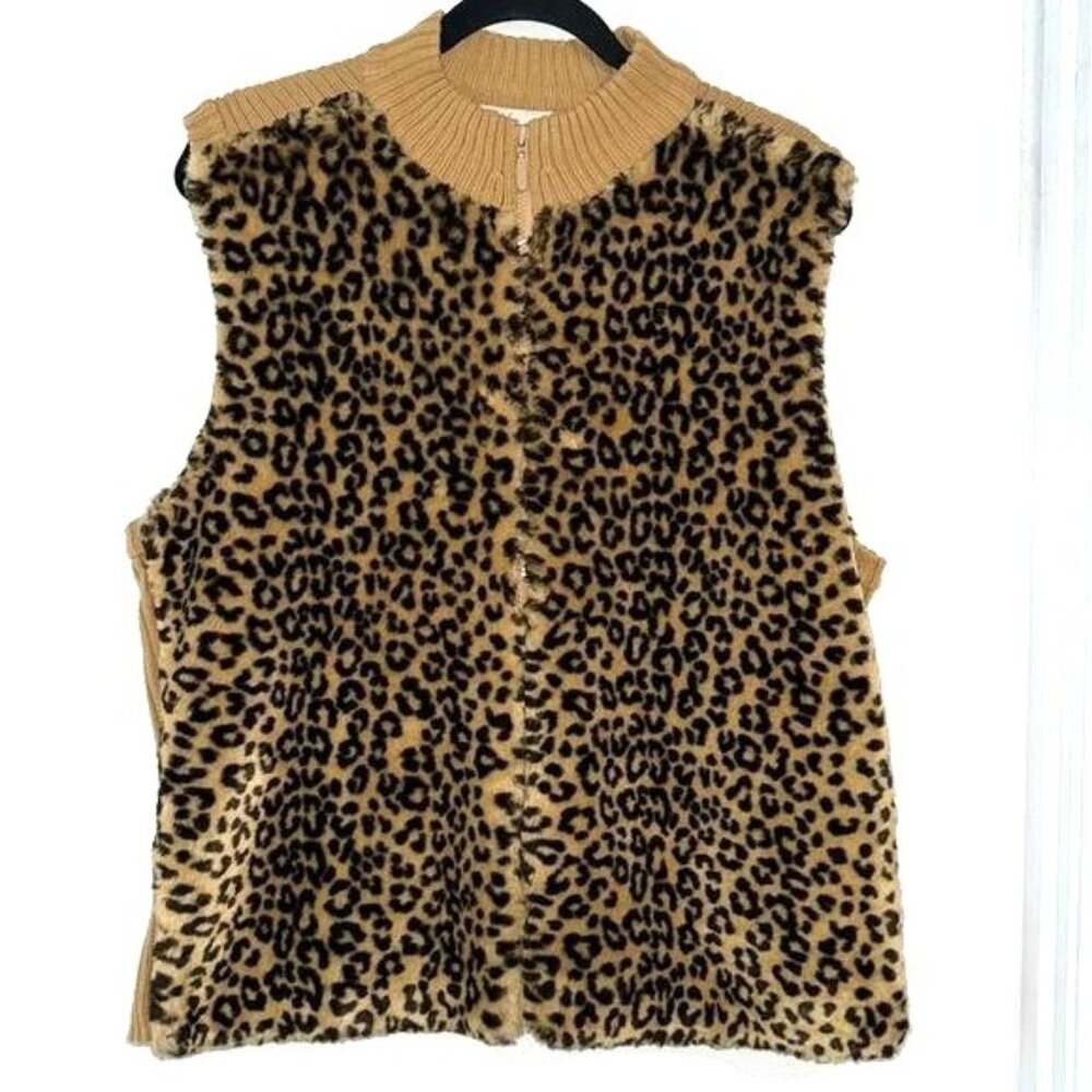Kathie Lee Collection Ladies Extra Large Leopard Print Faux Fur Vest